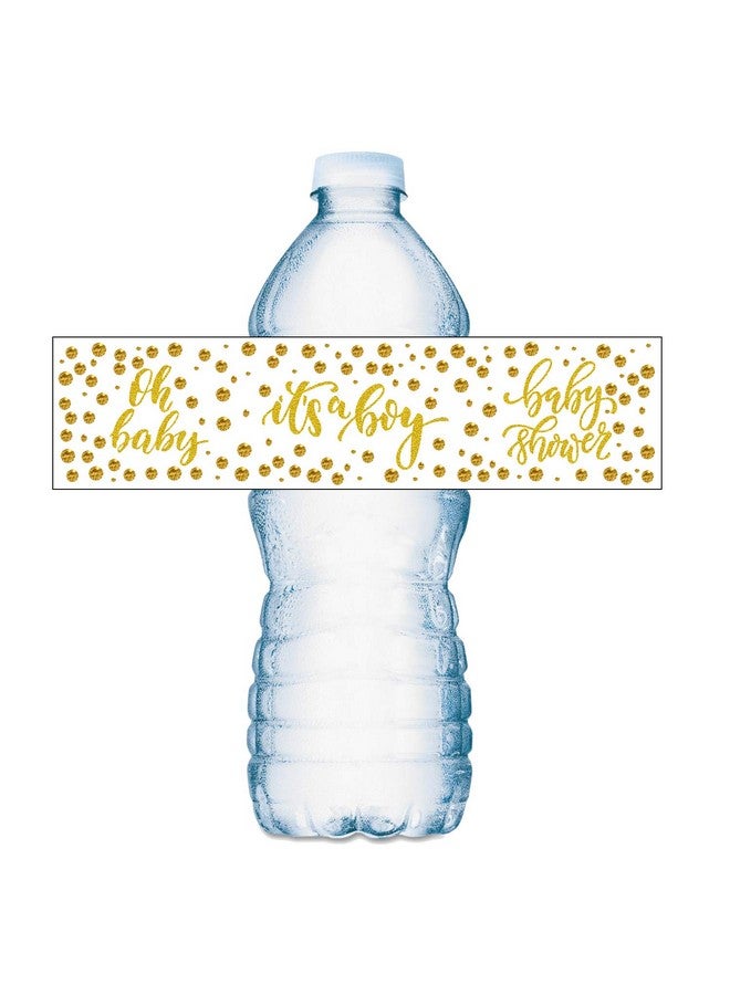RokAPary 25 Gold It’s a Boy Oh Baby Water Bottle Labels; Baby Shower Set of 25 Waterproof Water Bottle Stickers Wrappers Decorations; Gold and White. Made in USA - Image 1