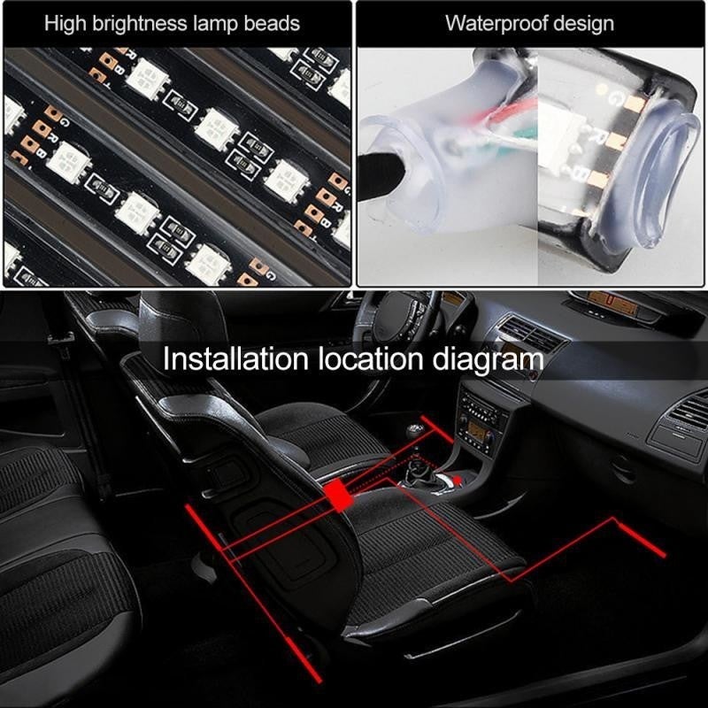 In-Car Atmosphere Floor Light 4*9 LED Controlled Multi-Color