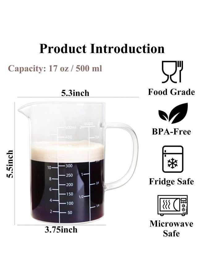 Casavibe Glass Measuring Cup with Handle, 500 ML High Borosilicate Glass Three Scales (OZ, Cup, ML/CC) easuring Beaker for Kitchen or Restaurant, V-Shaped Spout Glass Measuring Beaker, Easy To Read - Image 2