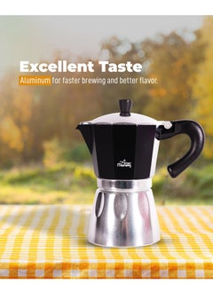 Any Morning Stovetop Espresso Coffee Maker 240ml, Italian Coffee Maker, Iconic Aluminum Moka Pot for Americano, Latte, Cappucino, Percolator Coffee Pot for Camping, 6 Cups, 8 oz, Black - HES-6  - Image 3