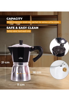 Any Morning Stovetop Espresso Coffee Maker 240ml, Italian Coffee Maker, Iconic Aluminum Moka Pot for Americano, Latte, Cappucino, Percolator Coffee Pot for Camping, 6 Cups, 8 oz, Black - HES-6  - Image 5