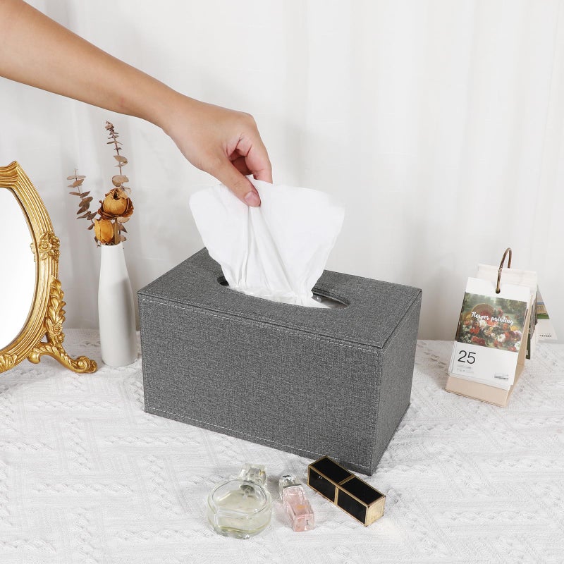 Sumnacon Tissue Box Cover Rectangular Tissue Box Holder Linen Tissue Box with Magnetic Bottom Decorative Grey Tissue Box for Bathroom Toilet Living Room Table Desk Office Car, Large - Image 2