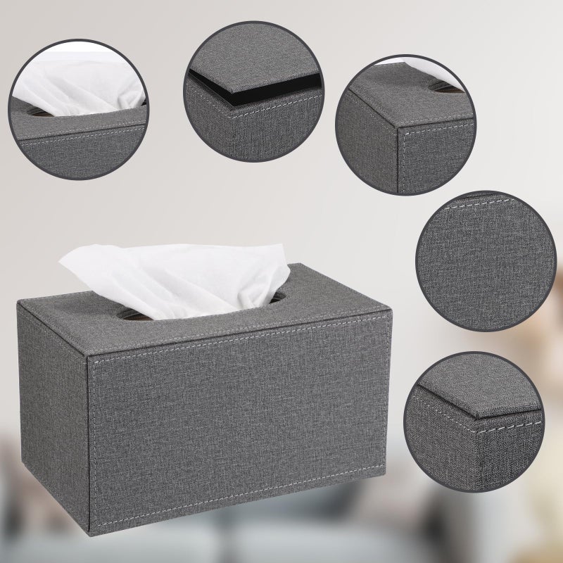 Sumnacon Tissue Box Cover Rectangular Tissue Box Holder Linen Tissue Box with Magnetic Bottom Decorative Grey Tissue Box for Bathroom Toilet Living Room Table Desk Office Car, Large - Image 3