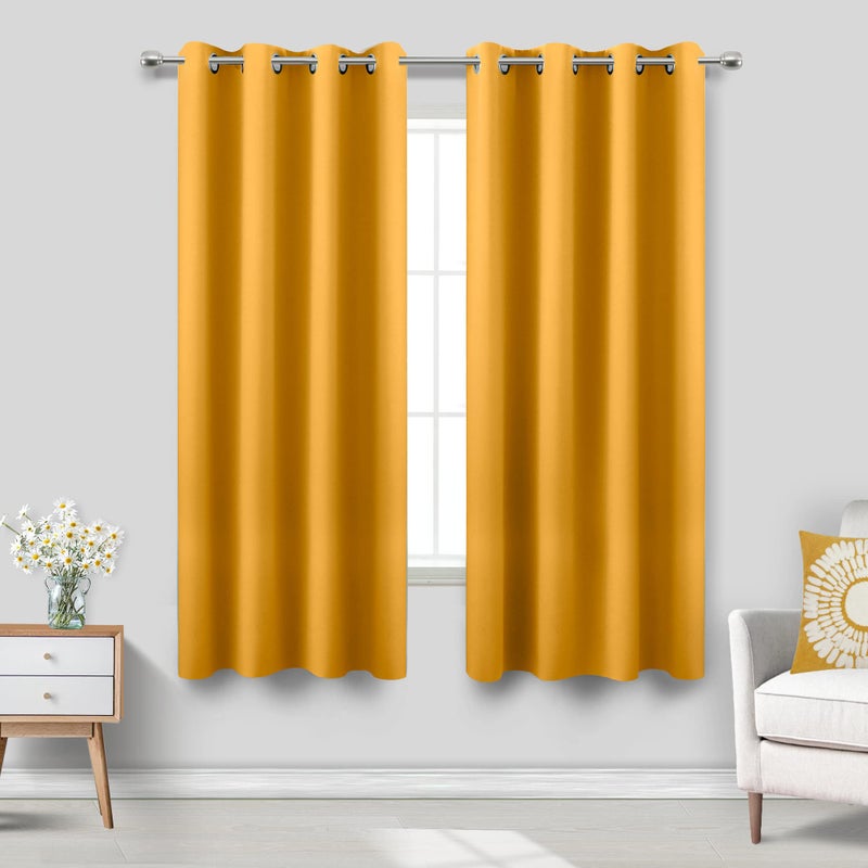 KOUFALL Yellow Curtains 63 Inch Length for Kitchen Living RoomWindow Treatments Curtain Drapes with Grommet2 Panels