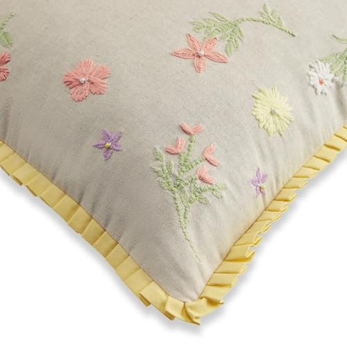 haus & kinder Decorative Embroidered Cushion Cover Set of 1, Cotton Throw Cushion Cover for Sofa, Couch & Living Room, Soft Breathable Square Cushion Case 16x16 Inch Accent Pillow Cover - Image 4