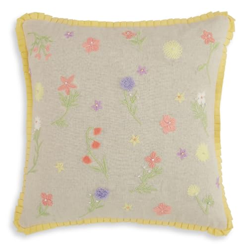 haus & kinder Decorative Embroidered Cushion Cover Set of 1, Cotton Throw Cushion Cover for Sofa, Couch & Living Room, Soft Breathable Square Cushion Case 16x16 Inch Accent Pillow Cover - Image 2