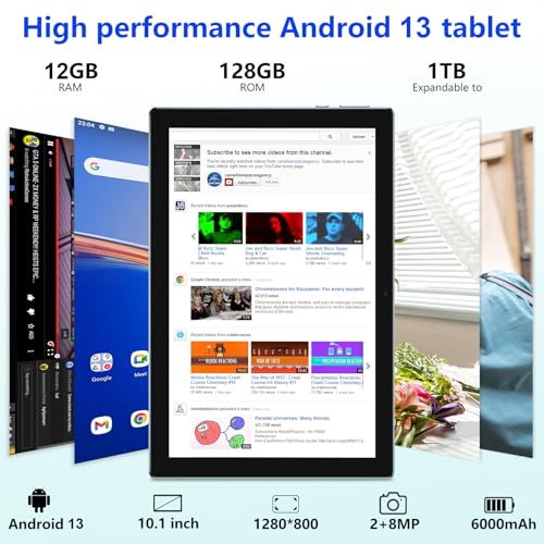 ZZB Tablet with Keyboard 10 inch Tablet 2 in 1 Tablets Including Mouse Case Stylus 12GB+128GB Supports 1TB Expansion Android 13 Tableta 10.1" HD Touch Screen 8MP Dual Camera BT WIFI6 5G Android Tab - Image 3