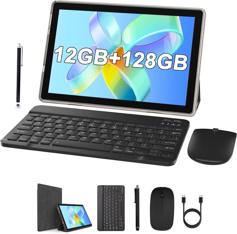 ZZB Tablet with Keyboard 10 inch Tablet 2 in 1 Tablets Including Mouse Case Stylus 12GB+128GB Supports 1TB Expansion Android 13 Tableta 10.1" HD Touch Screen 8MP Dual Camera BT WIFI6 5G Android Tab - Image 1
