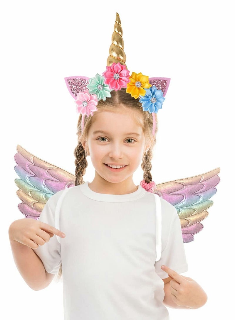 إسكدنيا Kids Wings with Unicorn Headband Toddler Rainbow Daily Fun Dress Up Party Favors - Image 3