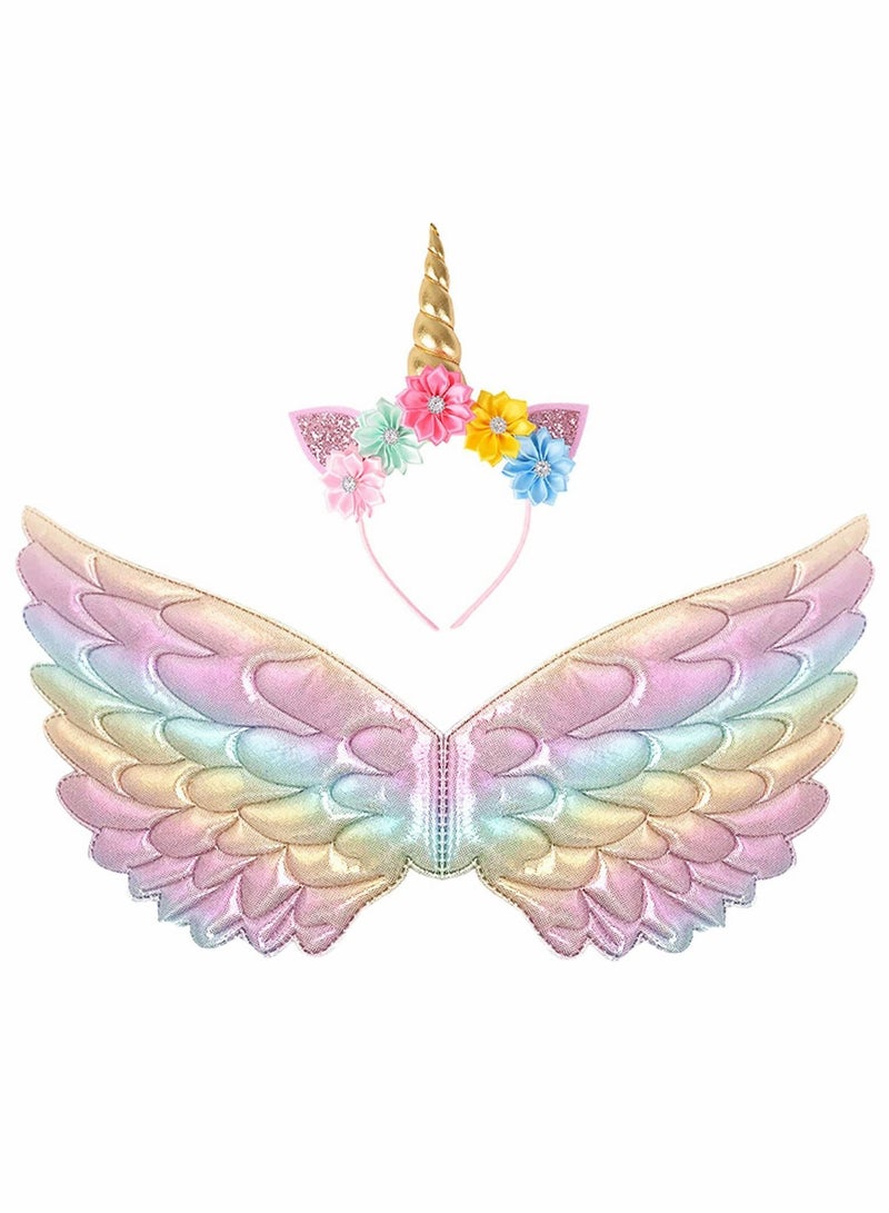 إسكدنيا Kids Wings with Unicorn Headband Toddler Rainbow Daily Fun Dress Up Party Favors - Image 1