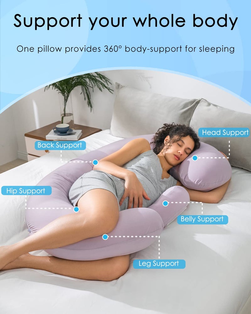 QUEEN ROSE Cooling Pregnancy Pillows,E Shaped Full Body Pillow for Sleeping, with Pregnancy Wedge Pillow for Belly Support, 60 Inch Maternity Pillow for Side Sleeper, Cooling Rayon Cover, Purple - Image 2