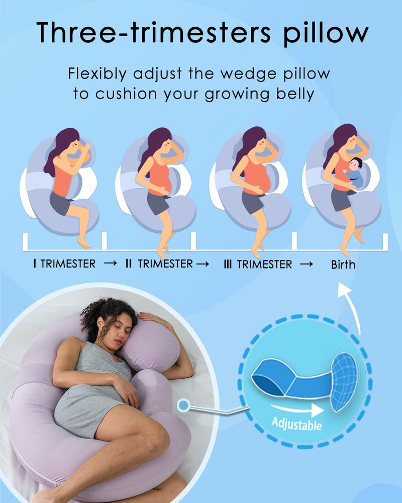 QUEEN ROSE Cooling Pregnancy Pillows,E Shaped Full Body Pillow for Sleeping, with Pregnancy Wedge Pillow for Belly Support, 60 Inch Maternity Pillow for Side Sleeper, Cooling Rayon Cover, Purple - Image 3