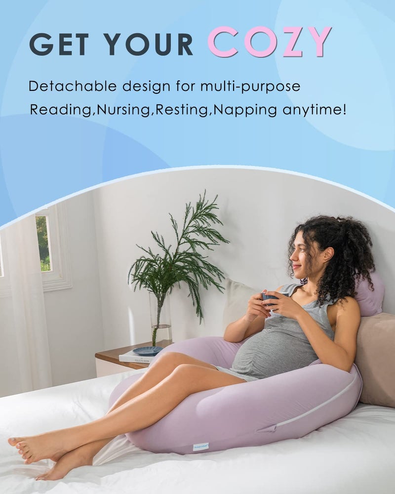 QUEEN ROSE Cooling Pregnancy Pillows,E Shaped Full Body Pillow for Sleeping, with Pregnancy Wedge Pillow for Belly Support, 60 Inch Maternity Pillow for Side Sleeper, Cooling Rayon Cover, Purple - Image 5