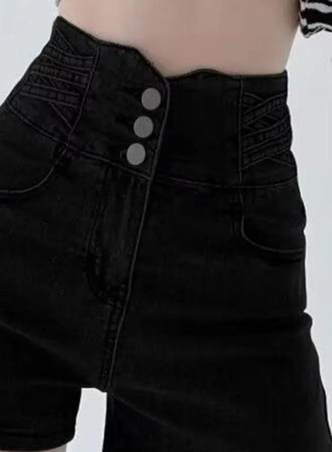 YUNIQEE Black High-Rise Denim Shorts
