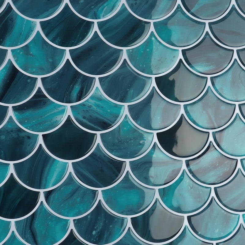 CRE8TIVE 4 Sheets Teal Green Fish Scale Peel and Stick Backsplash for Kitchen Bathroom Tiles Peel and Stick Waterproof Shower Tile Adhesive Backsplash Shell Stick on Wall Tile for Laundry Room 12"x12" - Image 1