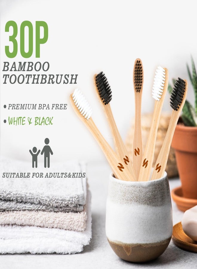 Navona 30 PCS Bamboo Toothbrushes Pack, BPA Free Soft Bristles Toothbrushes for Adults, Eco-Friendly Natural Wooden Toothbrush Bulk, Box of Two Reusable Travel Toothbrush - Image 2