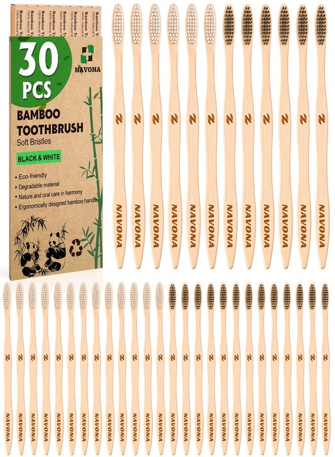 Navona 30 PCS Bamboo Toothbrushes Pack, BPA Free Soft Bristles Toothbrushes for Adults, Eco-Friendly Natural Wooden Toothbrush Bulk, Box of Two Reusable Travel Toothbrush - Image 1
