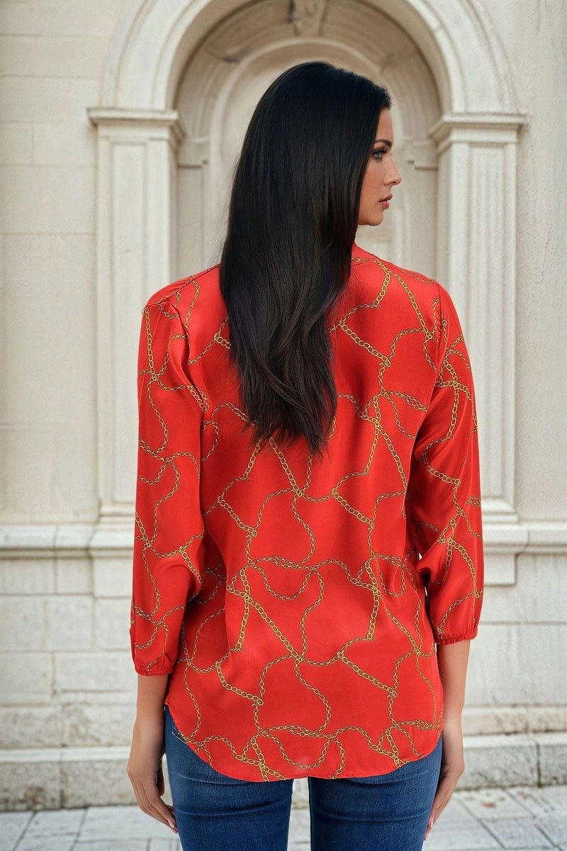Weshaya بلوزة نسائية حمراء - Image 2