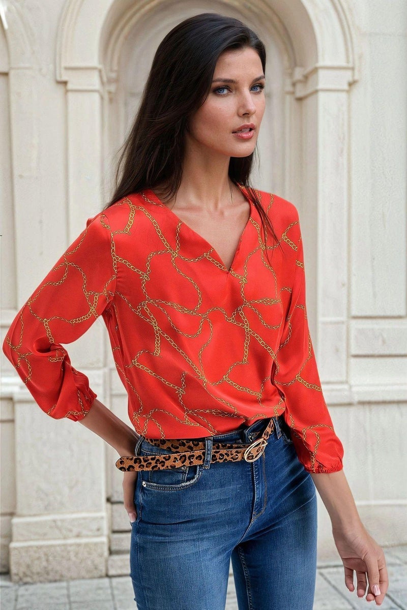 Weshaya بلوزة نسائية حمراء - Image 1