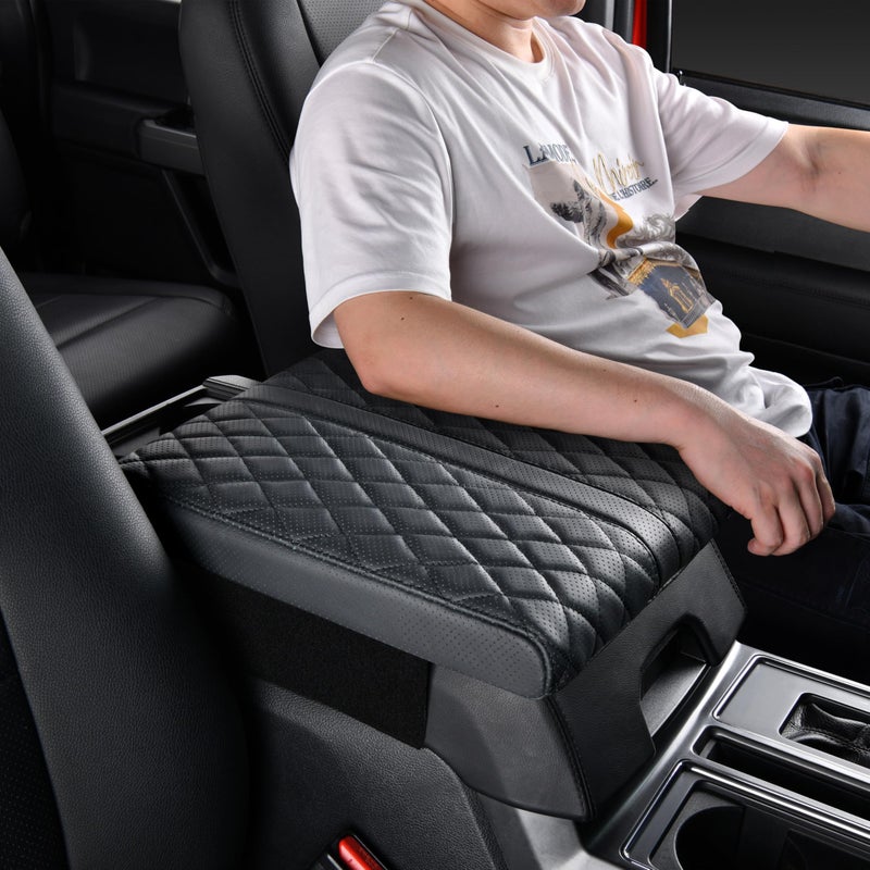 POKSRI Truck Center Console Cover/pad Genuine Leather,Universal large Armrest mat, Adjust driving posture Cushion,Real cowhide,keep driving safety,f150 sierra titan silverdo tundra - Image 1