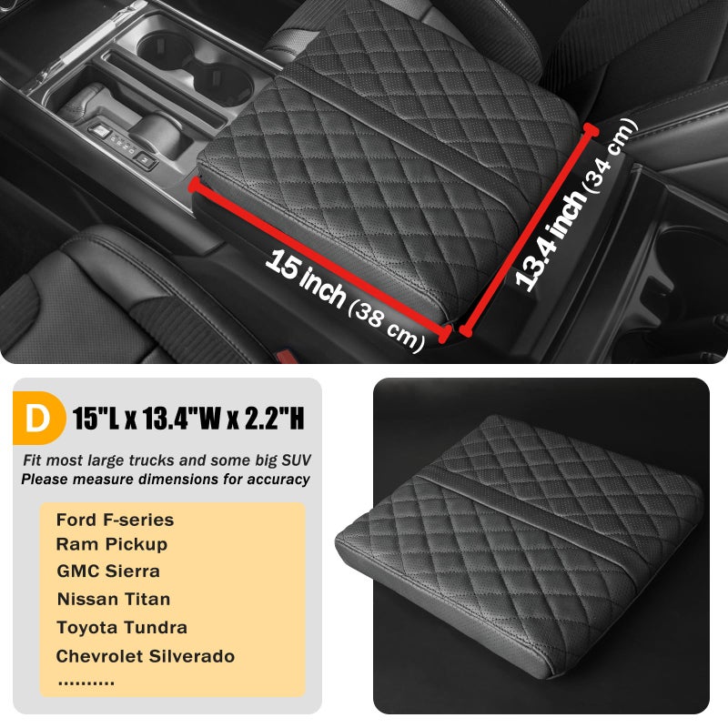 POKSRI Truck Center Console Cover/pad Genuine Leather,Universal large Armrest mat, Adjust driving posture Cushion,Real cowhide,keep driving safety,f150 sierra titan silverdo tundra - Image 3