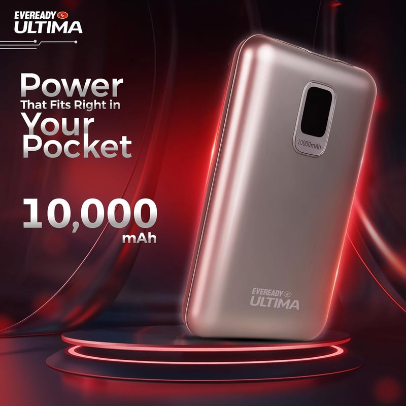 Eveready Ultima Power Bank PB 20, 10,000mAh, 22.5W Fast Charging, Dual Output, USB-C & USB-A, Overcharging Protection, Compatible with iPhone, Android & Qi Devices, Includes Cable & Warranty, Black - Image 2