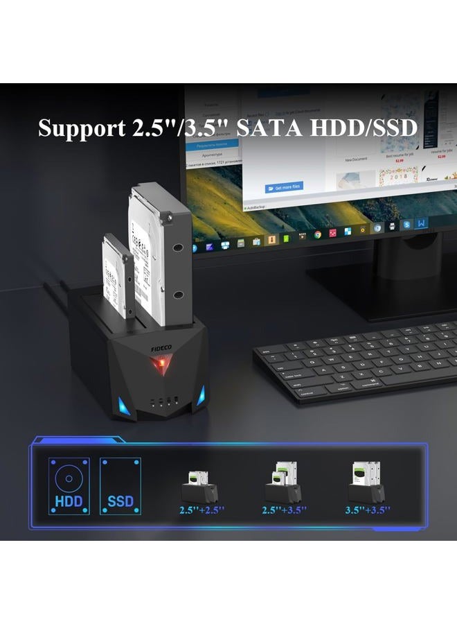 Fideco Usb 3.2 Gen 1 To Hard Drive Docking Station, Dock For 2.5 Or 3.5 Inch Sata I/Ii/Iii Hdd Ssd With Duplicator/Offline Clone Function And 2 Cables, Support Uasp - Image 5