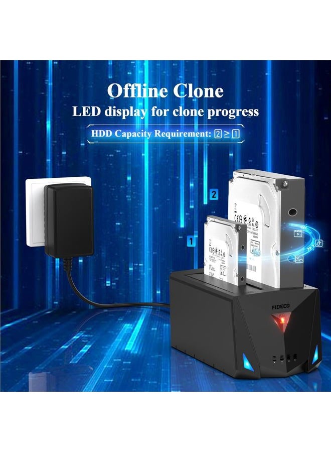 Fideco Usb 3.2 Gen 1 To Hard Drive Docking Station, Dock For 2.5 Or 3.5 Inch Sata I/Ii/Iii Hdd Ssd With Duplicator/Offline Clone Function And 2 Cables, Support Uasp - Image 3