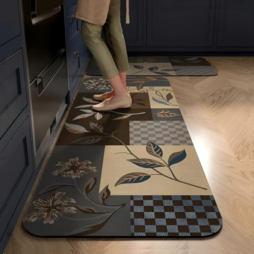 Roslen Non Slip Kitchen Mats for Floor Set of 2, Anti Fatigue Memory Foam Standing Mats for Cooking & Sink, Soft Waterproof Cushioned Rugs, Absorbent Rugs for Kitchen, Office, Sink, Balcony - Image 1