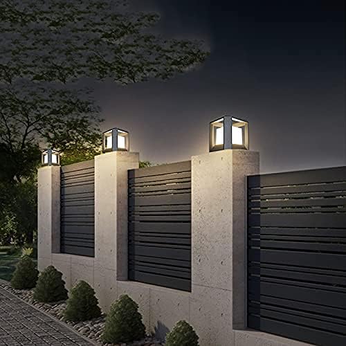 BLISSBELLS Square Pillar Light Gate Lamp Metal Acrylic Lantern Post Waterproof Gate Light Lamp Outdoor Light Pack of 1 Black Warm White - Image 3