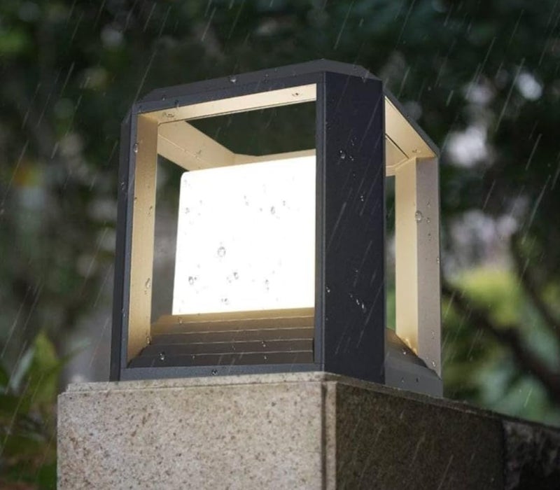 BLISSBELLS Square Pillar Light Gate Lamp Metal Acrylic Lantern Post Waterproof Gate Light Lamp Outdoor Light Pack of 1 Black Warm White - Image 2