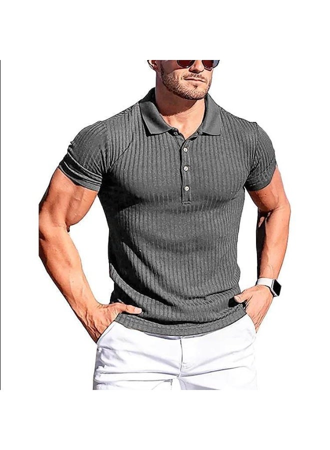 Men Button Slim Knitted T-shirts Summer Casual Short Sleeve Slim Solid Color Knitwear Pullover Tee Shirt Tops - Image 1