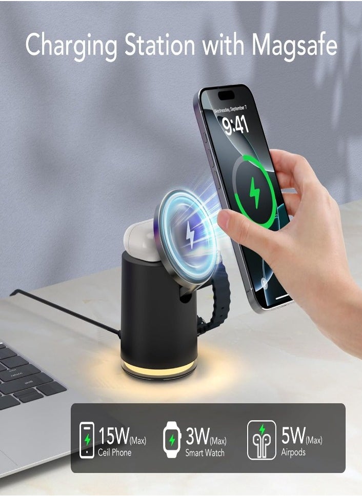 XVersion 4 in 1 Wireless Fast Induction Charger Station, 15W Qi Multi-Device Charger Stand Stations for Apple iPhone 15/14/13/12/Air pods/iWatch - Black  - Image 2