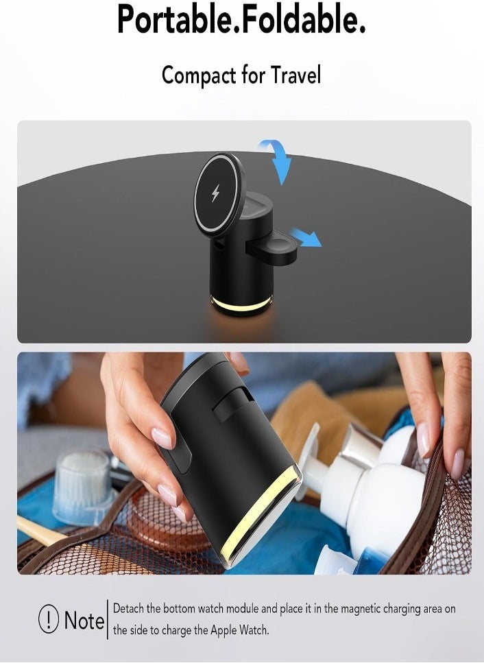 XVersion 4 in 1 Wireless Fast Induction Charger Station, 15W Qi Multi-Device Charger Stand Stations for Apple iPhone 15/14/13/12/Air pods/iWatch - Black  - Image 5