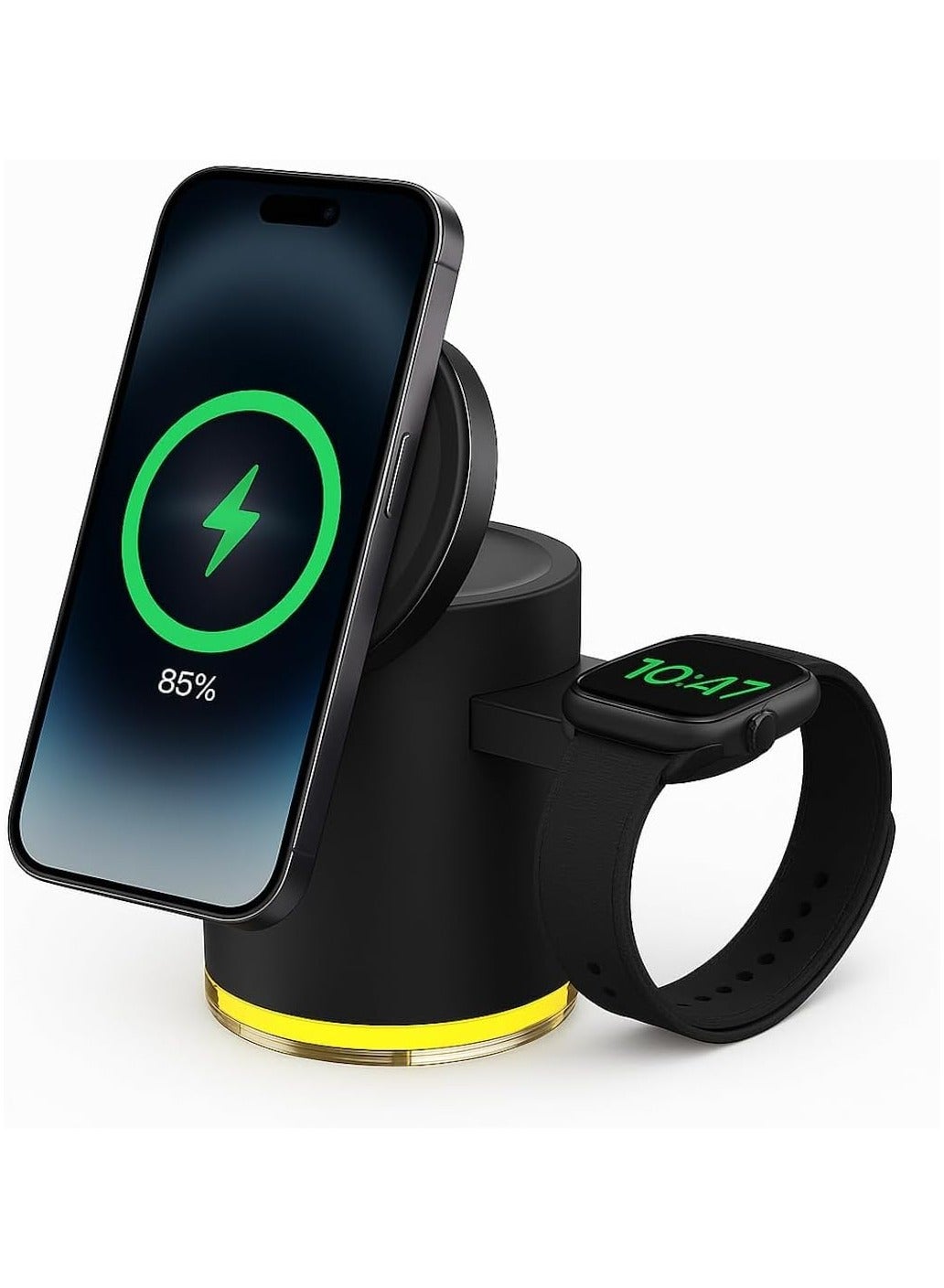 3-in-1 Wireless Charging Station for Apple & Samsung Devices, 15W Fast Qi Charger for iPhone 16/15/14/13/12, Galaxy S/Note/Z, Apple Watch & AirPods, Magnetic Foldable Charging Dock (Black)