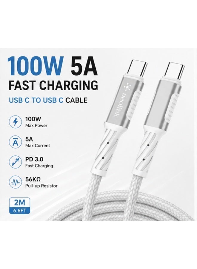 نيو لينك neolink USB 3.0 100W 5A كابل شحن سريع من النوع C إلى النوع C، كابل شاحن USB مضفر من النايلون من النوع C متوافق مع Samsung Galaxy Note 20/10/10+/9/8، S10 S10E، S20 S9 S8 Plus - Image 2