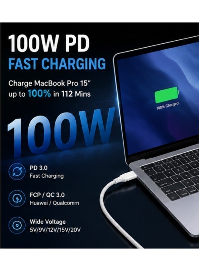 نيو لينك neolink USB 3.0 100W 5A كابل شحن سريع من النوع C إلى النوع C، كابل شاحن USB مضفر من النايلون من النوع C متوافق مع Samsung Galaxy Note 20/10/10+/9/8، S10 S10E، S20 S9 S8 Plus - Image 3