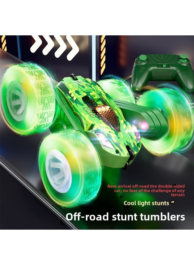 Boy Remote Control Car Children's Off-road Vehicle Cool Double-sided Rollover Stunt Car Four-wheel Drive Toy Car-Color:Green [light Version] - Image 5