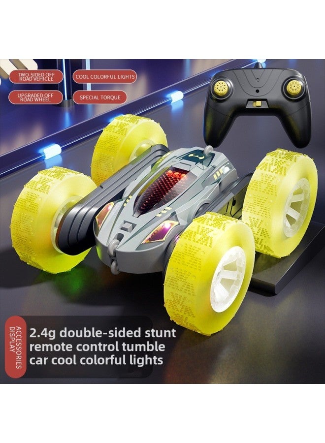 Boy Remote Control Car Children's Off-road Vehicle Cool Double-sided Rollover Stunt Car Four-wheel Drive Toy Car-Color:Green [light Version] - Image 4