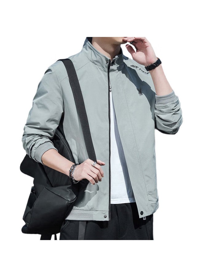 PLAYBOY Jacket, Men'S Outerwear, Spring And Autumn Casual Stand-Up Collar Trendy Top, Bean Green, Size L - Image 2