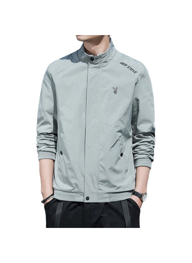 PLAYBOY Jacket, Men'S Outerwear, Spring And Autumn Casual Stand-Up Collar Trendy Top, Bean Green, Size L - Image 3