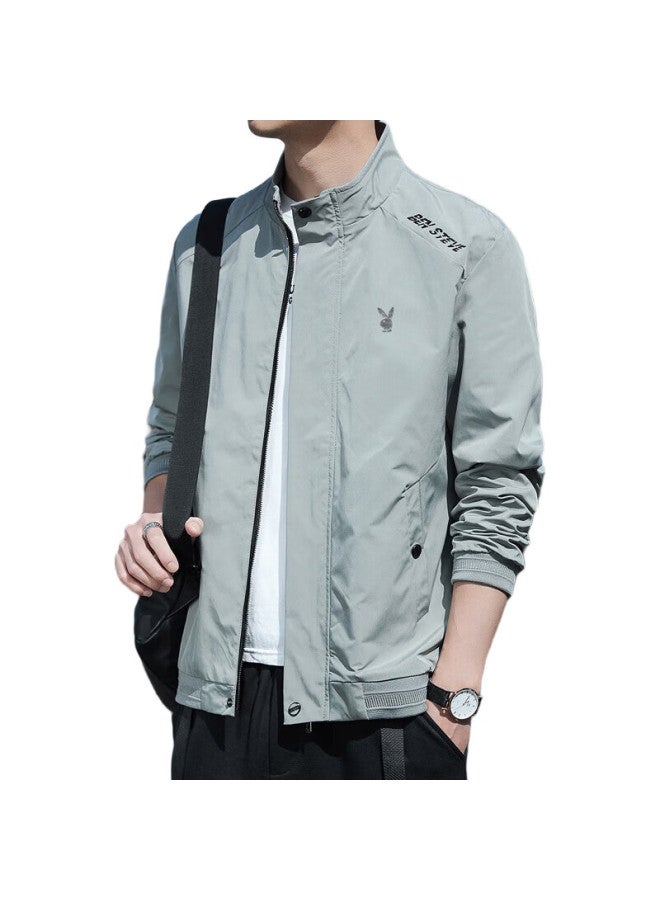 PLAYBOY Jacket, Men'S Outerwear, Spring And Autumn Casual Stand-Up Collar Trendy Top, Bean Green, Size L - Image 1