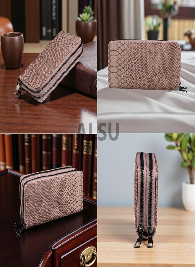 ALSU Women’s Luxury Vegan Leather Zip-Around Wallet | 6 Card Slots, Dual Zipper Compartments, Phone & Currency Holder | Designer Snake-Texture Purse for Women | Elegant Gift for Ladies (Peach) - Image 3