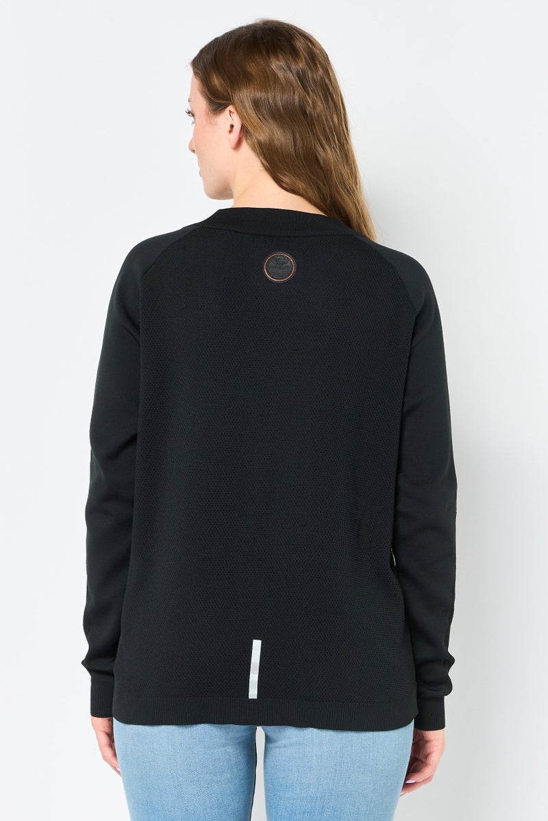 Napapijri Ze Knit By Napapijri Women Crew Neck Long Sleeve Mesh Sweatshirt, Black - Image 4