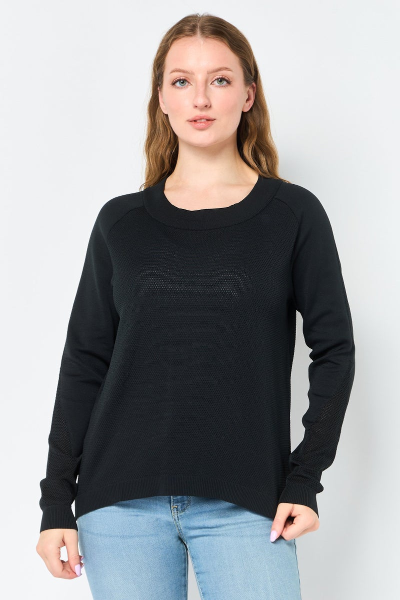 Napapijri Ze Knit By Napapijri Women Crew Neck Long Sleeve Mesh Sweatshirt, Black - Image 1