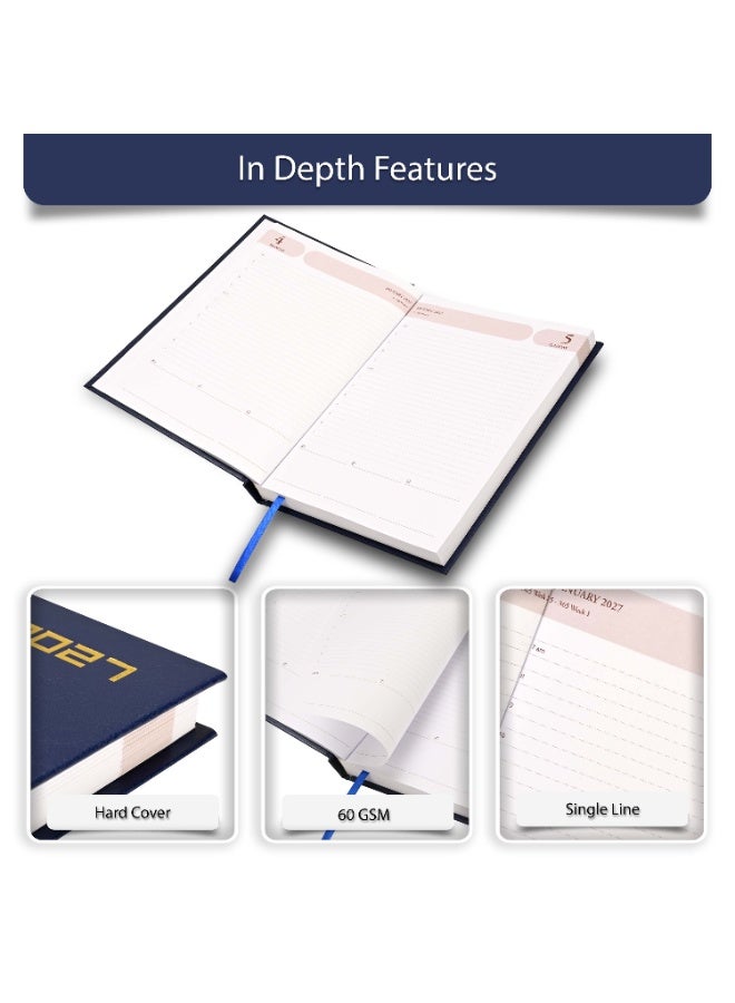 FIS 2027 Agenda Diary, 170x240mm Size, Hard Cover Vinyl Material, 1 Day a Page, English, 60gsm White Paper, Blue Cover - FSDI75EV27BL - Image 5