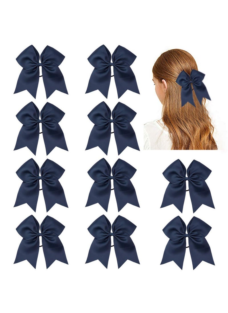 CN CN Girls Cheer Bow with Ponytail Holder for Cheerleading Girl Pack of 10, Navy, 7INCH 