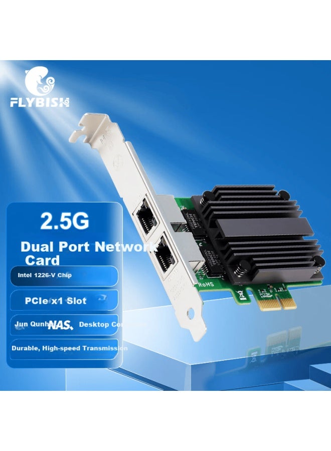 Flybish Na226-t2 Pcie X1 Dual-port 2.5g Network Card With Intel I226-v Chip For Gaming, E-sports, Qunhui Nas Server, 2500m Dual-port Built-in Wired Network Card - Image 1
