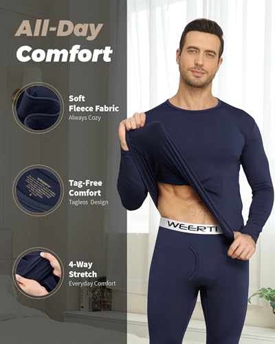 WEERTI Thermal Underwear for Men Long Johns with Fleece Lined Base Layer Men Cold Weather Top Bottom Navy - Image 2