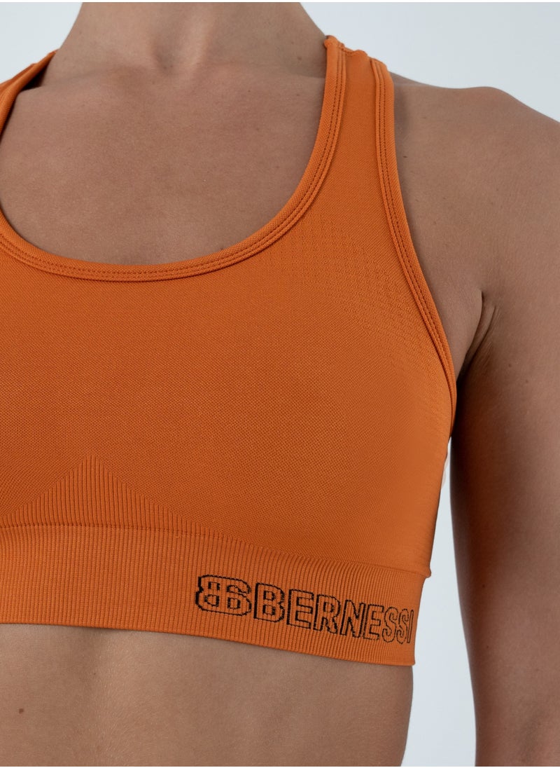 Bernessi - Turkiye Nylon High Support Sports Bra for Women Comfortable Ladies Bra Top for Yoga Workout Fitness Gym Running Exercise Dance Athletic Orange Amber - Image 1